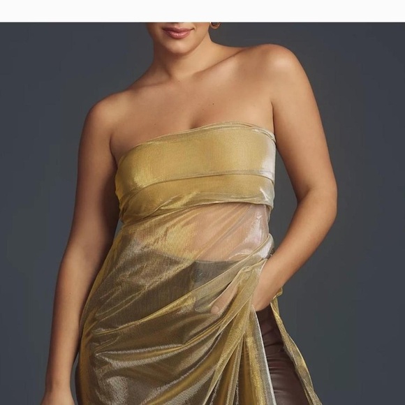 Anthropologie Gold Shimmer Sparkle Tube Mesh Sheer Top - Picture 3 of 5